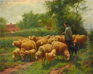 Sheep Herder With Flock by Frans De Beul