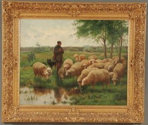 A Shepherd Watering His Sheep by Frans De Beul