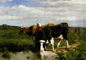 Koeinhoedster Aan De Drinkplaats by Frans De Beul