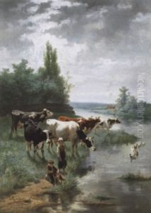 Koeienhoedertjes Bij De Rivier by Frans De Beul