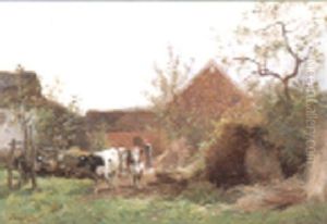 Koeienhoedster Op Het Erf by Frans De Beul