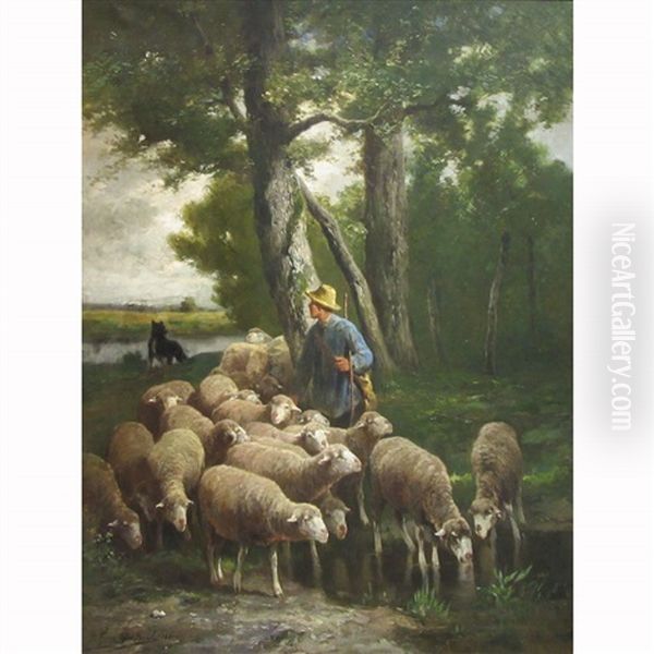 A Shepherd Watering His Flock - view 1