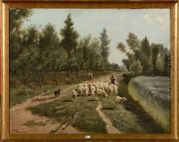 Bergers Et Troupeau Sur Un Chemin De Campagne - view 1