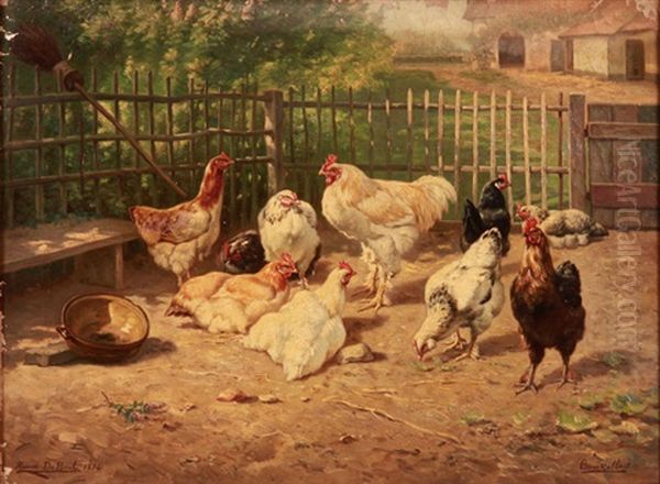 Chickens In A Fenced Barnyard - view 1