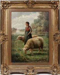 Shepherdess With 2 Sheep Shepherdess With 2 Sheep