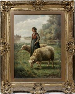 Shepherdess With Two Sheep by Henri De Beul