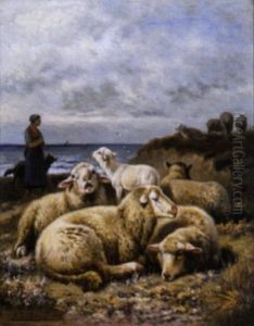 Schapenhoedster Met Kudde Aan De Zee by Henri De Beul