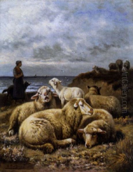 Schapenhoedster Met Kudde Langs De Zee - view 1