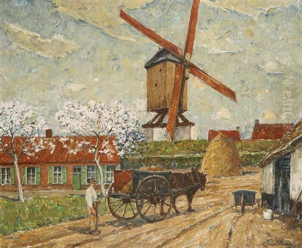 Paysage Anime D'un Paysan Et Char Pres D'un Moulin A Vent - view 1