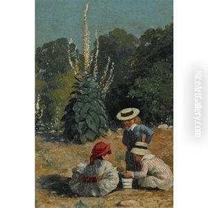 Spielende Kinder Im Sommerlichen Garten by Emil Beurmann