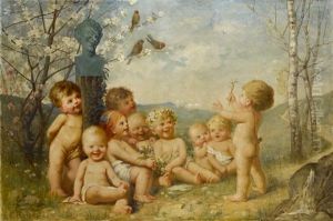 Spielende Putti Vor Einer Faunsbuste by Emil Beurmann