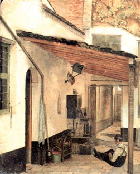 A Young Boy Seated Outside A House - view 1