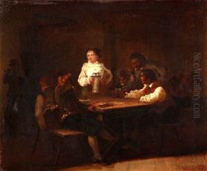 Manner Beim Kartenspiel Im Wirtshaus by Eugene Beyer