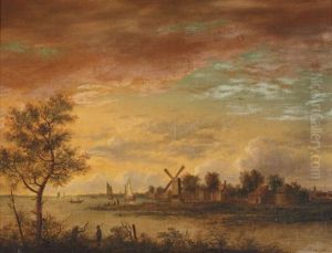 An Extensive River Landscape With A Windmill An Extensive River Landscape With A Windmill