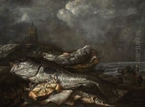 Still Life With Fish On The Beach At Egmond by Abraham van Beyeren