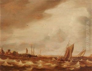 Kustenlandschaft Mit Segelbooten Bei Bewegter See by Abraham van Beyeren