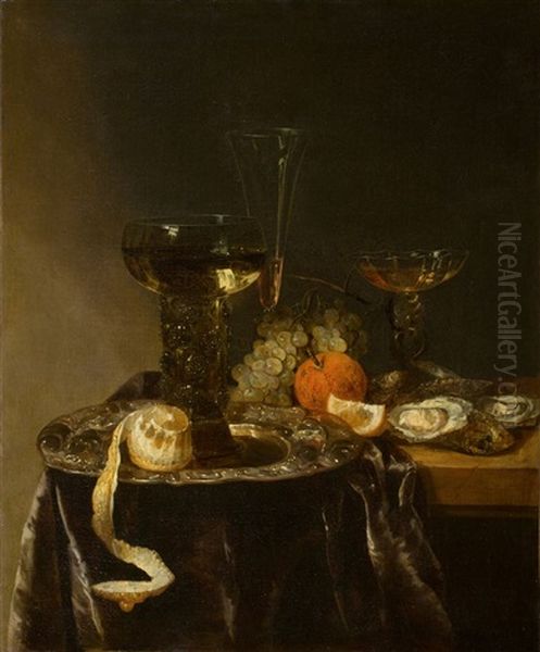 Still Life With Glasses, Citrus Fruits And Oysters - view 1