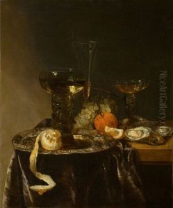 Still Life With Glasses, Citrus Fruits And Oysters by Abraham van Beyeren