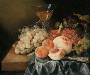 Stillleben Mit Pfirsichen, Trauben Und Einem Gefullten Weinglas by Abraham van Beyeren