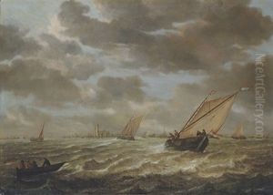 Shipping On The Maas, With A View Of Rotterdam Beyond