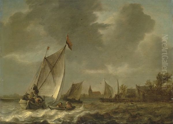 Coastal Landscape With Sailing Boats In Choppy Seas - view 1