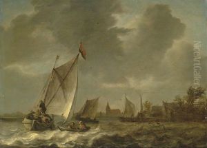 Coastal Landscape With Sailing Boats In Choppy Seas by Abraham van Beyeren
