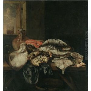Still Life With Various Fish And Crustaceans On A Table Beneath An Open Window by Abraham van Beyeren