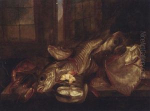 Fish, Lobster And Crab On A Table Before A Window by Abraham van Beyeren