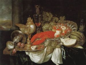 Prunkstilleben Mit Frhten, Einem Nautiluspokal Und Einer Silbernen Tazza by Abraham van Beyeren