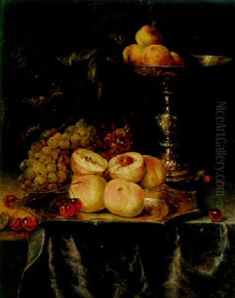 Peaches And Cherries On A Silver-gilt Plate - view 1