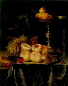 Peaches And Cherries On A Silver-gilt Plate by Abraham van Beyeren