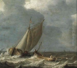 Marine A La Barque Revenant Vers Un Navire De Peche by Abraham van Beyeren