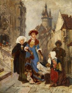 Das Almosen. Historisierende Szene In Einer Altdeutschen Stadt by Robert Julius Beyschlag