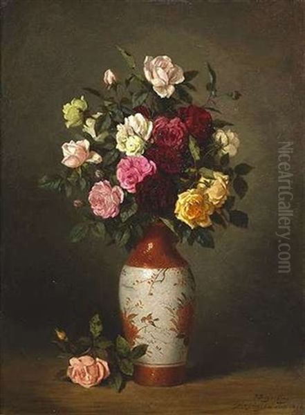 Bunte Rosen In Einer Asiatischen Vase - view 1