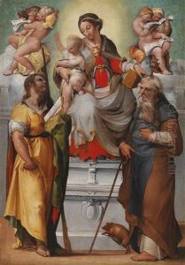 Madonna And Child With Saints James The Less And Antony Abbot by Giovanni Francesco (il Nosadella) Bezzi