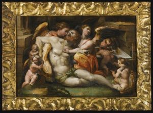 The Dead Christ Accompanied By Angels by Giovanni Francesco (il Nosadella) Bezzi
