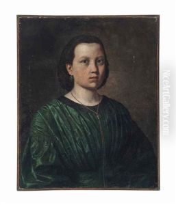 Portrait Of A Young Woman, Half-length, In A Green Dress And A Gold Necklace