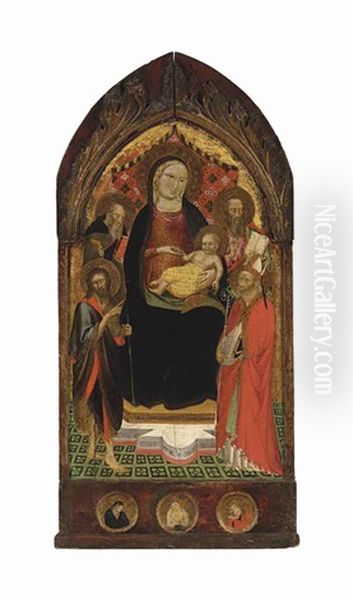 The Madonna And Child Enthroned, With Saints John The Baptist, Anthony Abbot, A Bishop Saint, And An Evangelist - view 1