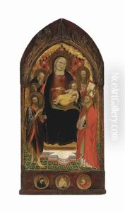 The Madonna And Child Enthroned, With Saints John The Baptist, Anthony Abbot, A Bishop Saint, And An Evangelist The Madonna And Child Enthroned, With Saints John The Baptist, Anthony Abbot, A Bishop Saint, And An Evangelist