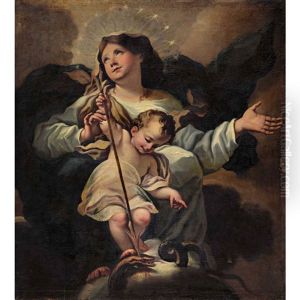 Strahlenkranzmadonna Mit Jesuskind, Das Die Schlange Totet