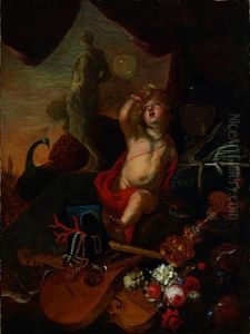 Vanitas-stillleben Mit Putto Mit Seifenblase, Korallen-, Glas- Und by Federico Bianchi