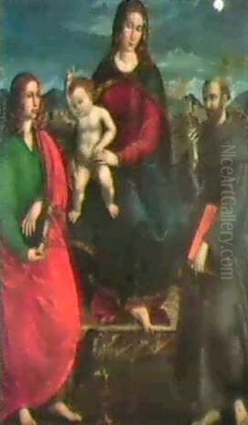 La Madonna Col Bambino Fra I Santi Giovanni Evangelista E   Francesco - view 1
