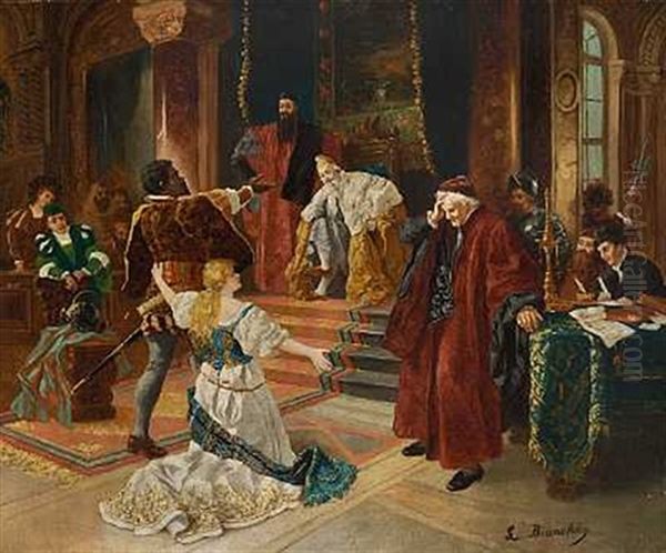 En Ung Kvinde Falder Pa Knae Ved Siden Af En Sort Mand Foran En Trone (fra Shakespeares Othello?) - view 1