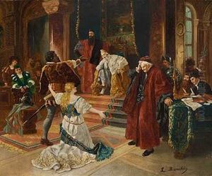 En Ung Kvinde Falder Pa Knae Ved Siden Af En Sort Mand Foran En Trone (fra Shakespeares Othello?) En Ung Kvinde Falder Pa Knae Ved Siden Af En Sort Mand Foran En Trone (fra Shakespeares Othello?)