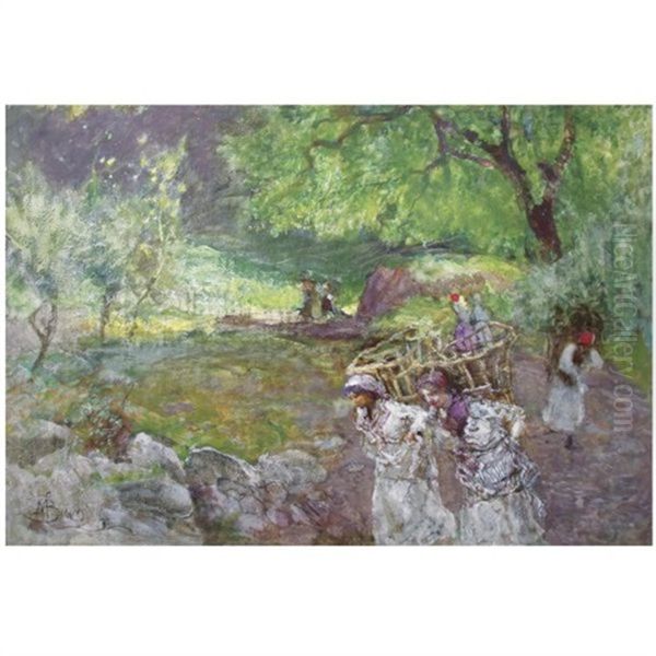 Girls With Fruit Baskets In A Landscape - view 1