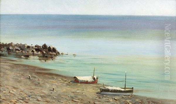 Sonnige Kustenpartie Mit Zwei Booten Auf Dem Strand - view 1