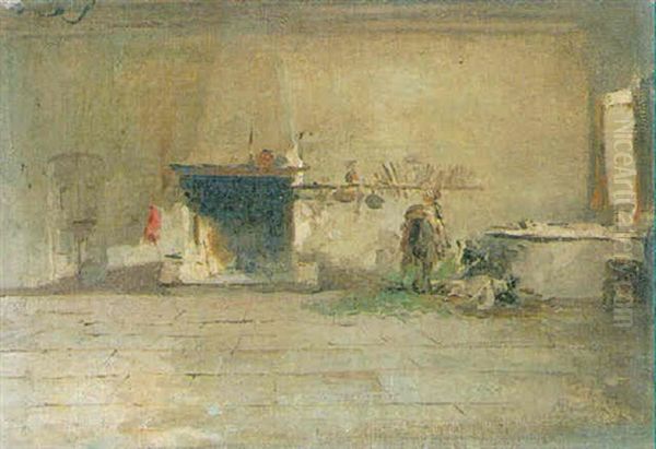 Figure By A Fireplace In An Interior - view 1