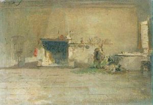 Figure By A Fireplace In An Interior Figure By A Fireplace In An Interior
