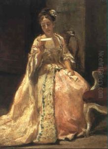 An Elegant Lady Reading A Letter by Mose Bianchi