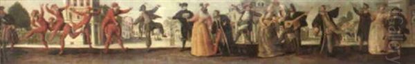 A Comedia Dell'arte Troupe Before A Renaissance Town - view 1